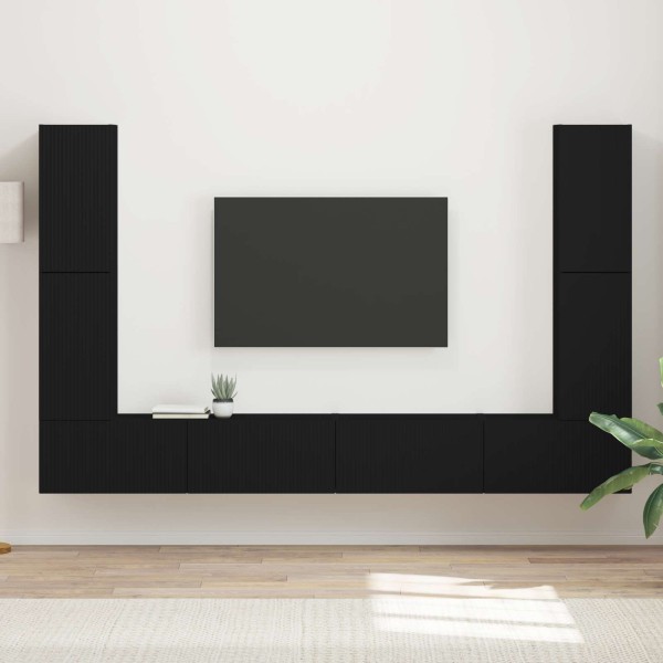 TV cabinet set 8 pcs Black Processed wood