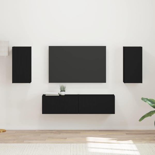 TV cabinet set 4 pcs Black Processed wood