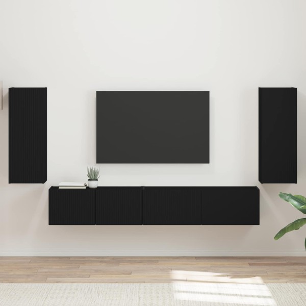 TV cabinet set 4 pcs Black Processed wood