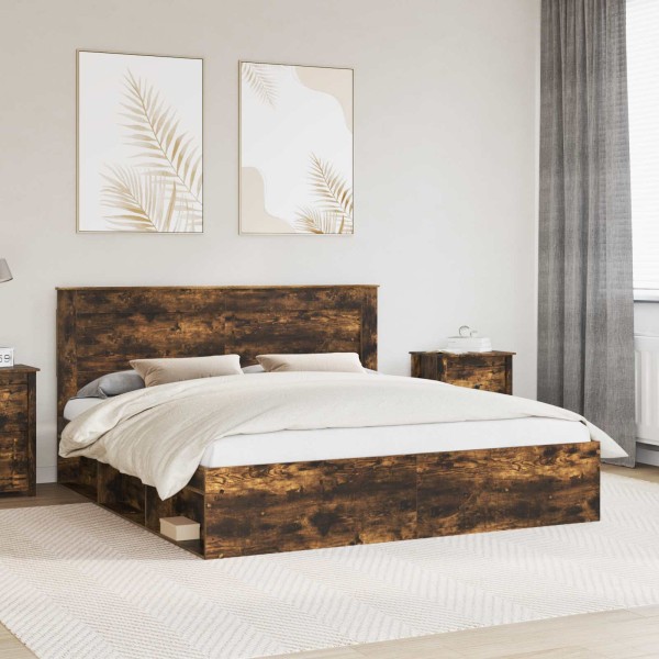 Bed frame Smoked oak 200 x 200 cm Solid pine wood