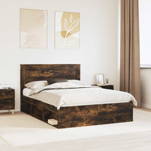 Bed frame Smoked oak 150 x 200 cm Solid pine wood