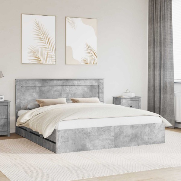 Bed frame Concrete gray 200 x 200 cm Engineered wood