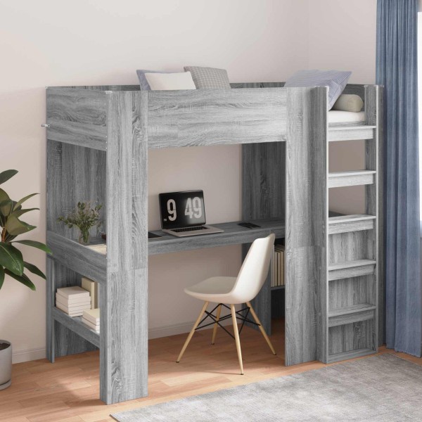 Bunk bed frame with table Gray Sonoma 100 x 200 cm