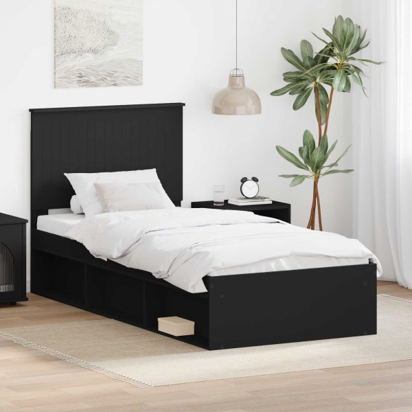 Bed frame Black 90 x 200 cm Solid pine wood