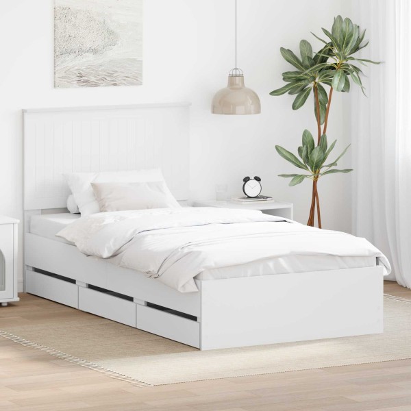 Bed frame with drawers White 100 x 200 cm Engineered wood