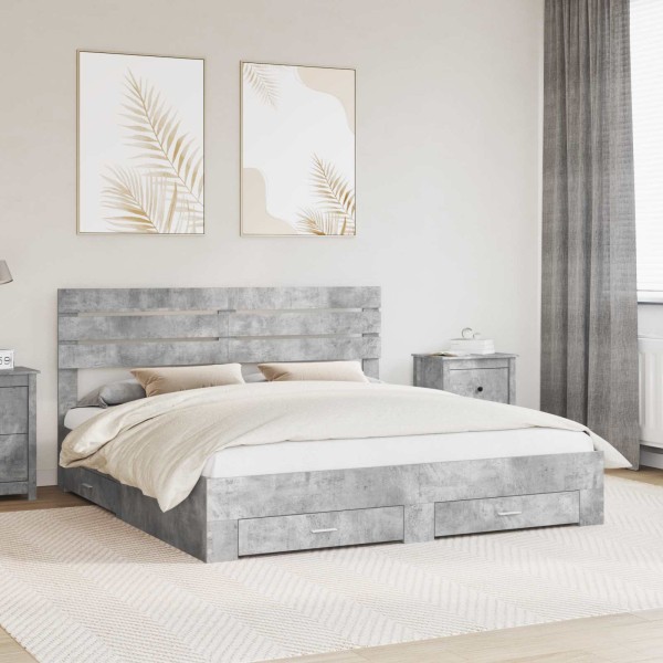 Bed frame with drawers and headboard. Treated wood