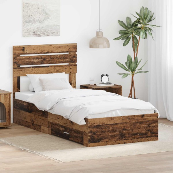 Bed frame with drawers and headboard. Treated wood