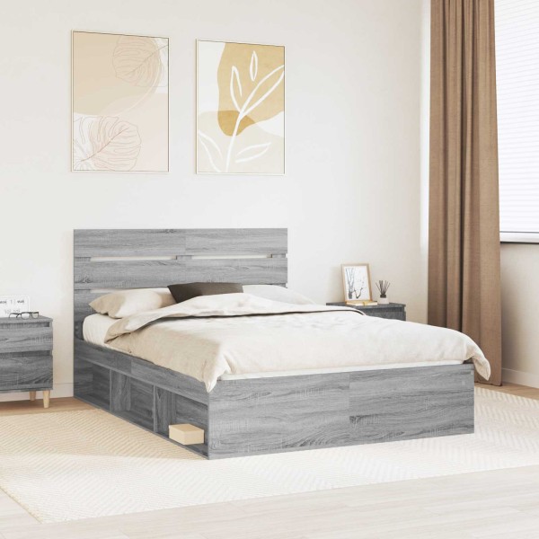 Bed frame Gray Sonoma 150 x 200 cm Solid pine wood