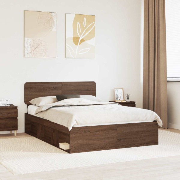 Bed frame Brown oak 140 x 200 cm Solid pine wood