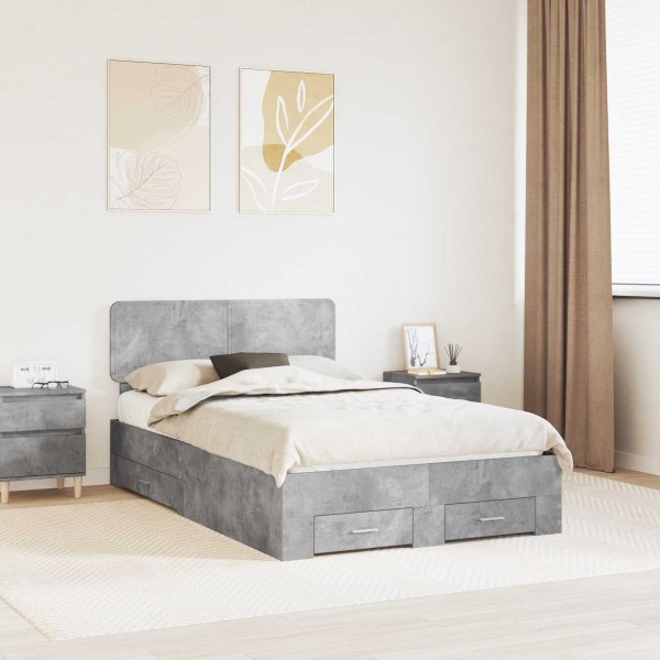 Bed frame Concrete gray 135 x 190 cm Treated wood