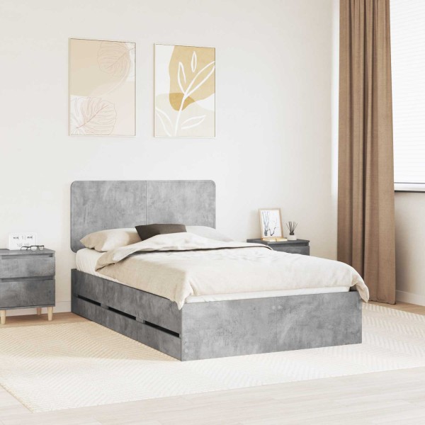 Bed frame Concrete gray 135 x 190 cm Engineered wood