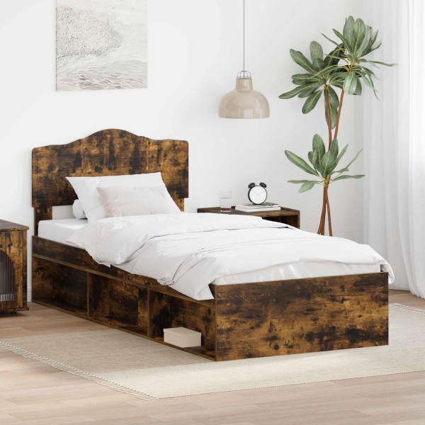 Bed frame Smoked oak 75 x 190 cm Solid pine wood