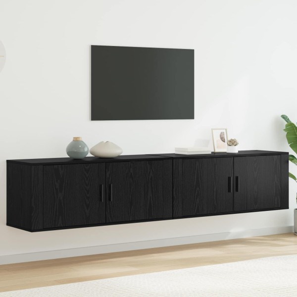 Wall-mounted TV cabinet set 2 pcs Black oak