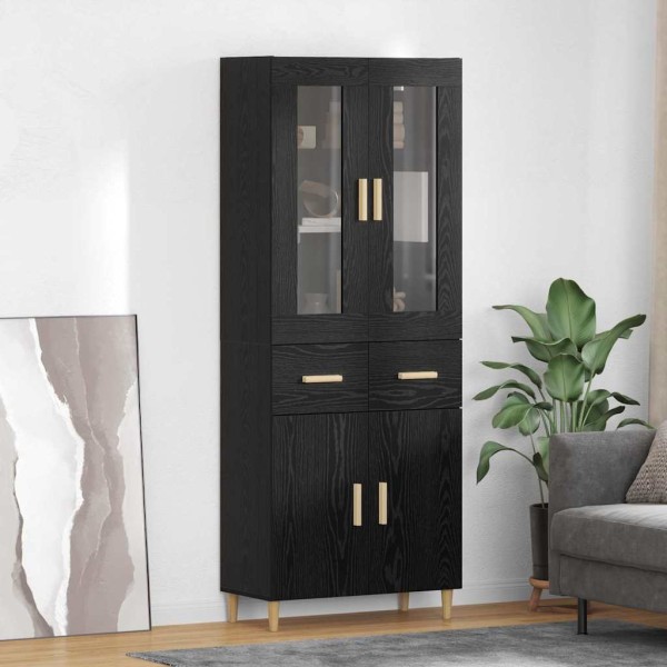 High cabinet with drawers Black oak 69.5 x 34 x 180 cm