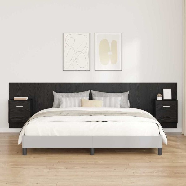 Headboard with wardrobe 3 pcs Black oak Processed wood