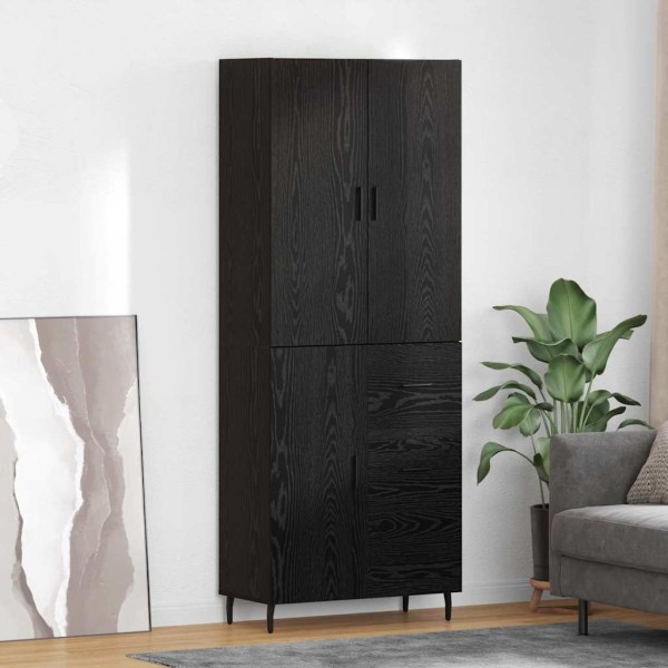 High cabinet with drawers 2 pcs black oak