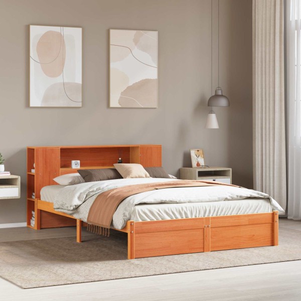 Bed frame with storage 2 pcs Wax brown Solid pine wood