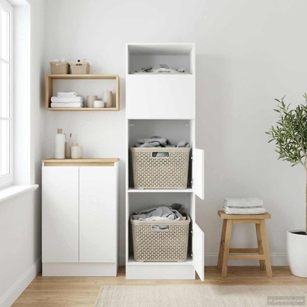 Laundry cabinet with storage with doors White Processed wood
