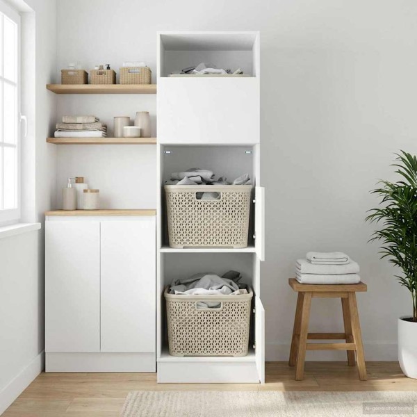 Laundry cabinet with storage Black oak 50 x 68 x 162 cm