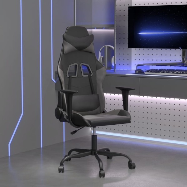 Massage gaming chair, black and gray, artificial leather