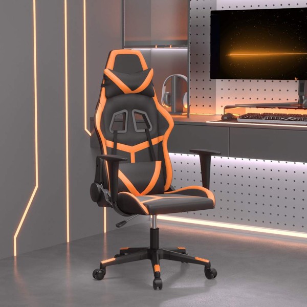 Massage gaming chair, black and orange, artificial leather