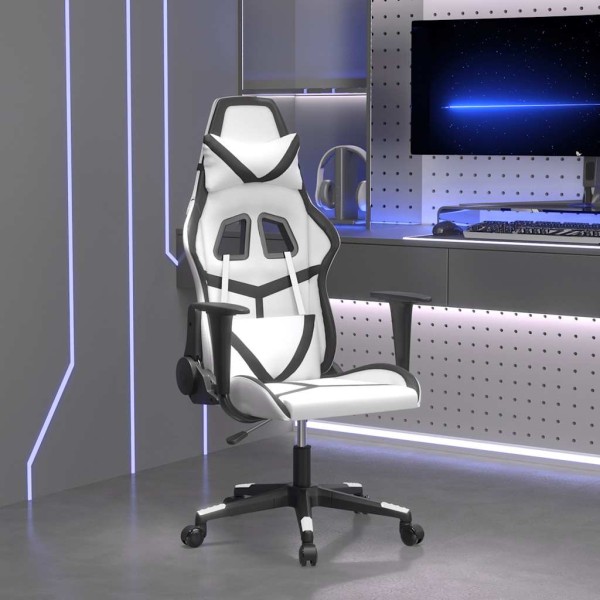 Massage gaming chair, white and black, artificial leather