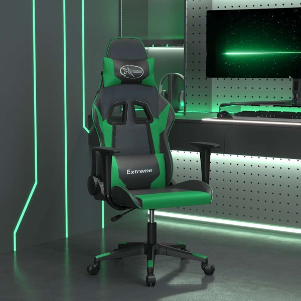 Massage gaming chair, black and green, artificial leather