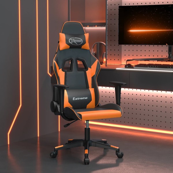 Massage gaming chair, black and orange, artificial leather