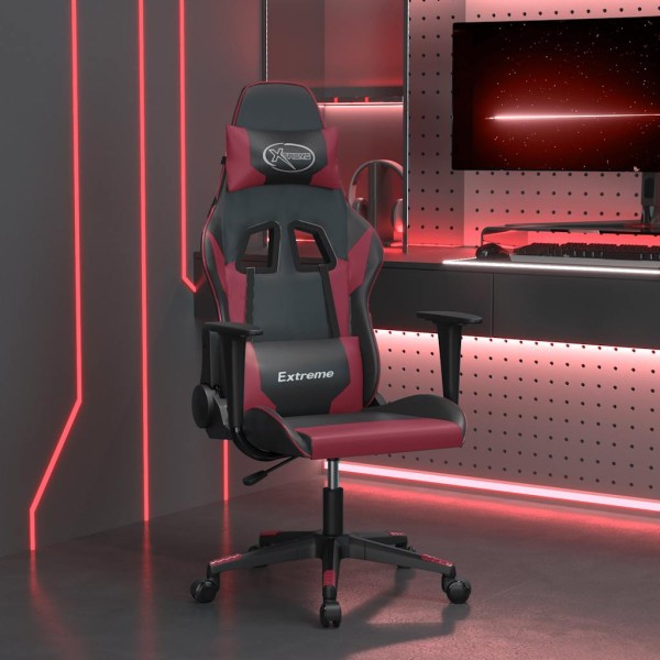 Massage gaming chair, black and wine red, artificial leather