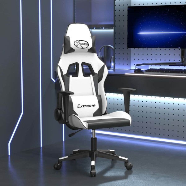 Massage gaming chair, white and black, artificial leather