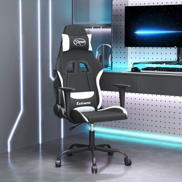 Massage gaming chair, black and white, fabric