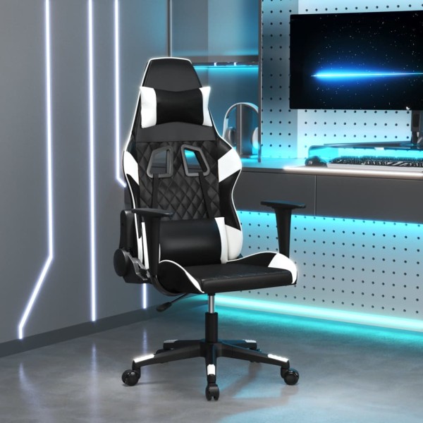 Massage gaming chair, black and white, artificial leather