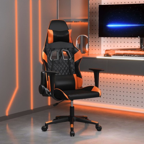 Massage gaming chair, black and orange, artificial leather