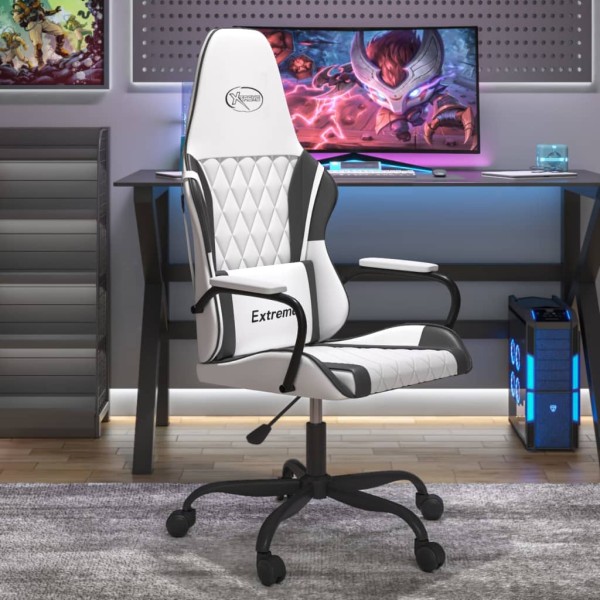Massage gaming chair, white and black, artificial leather