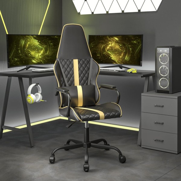 Massage gaming chair, gold and black colors, artificial leather
