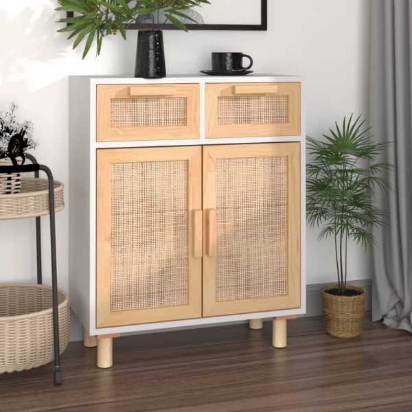 Side cabinet, white, 60x30x75cm, solid pine and rattan