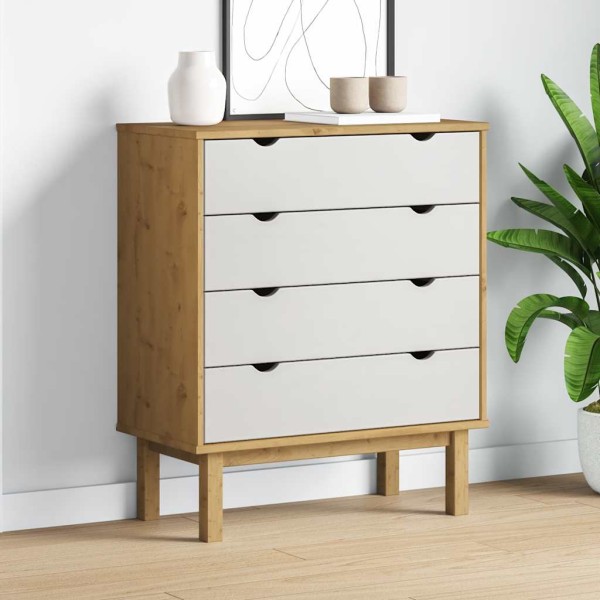 Cabinet with drawers OTTA, brown/white, 76.5x39.5x90cm, pine