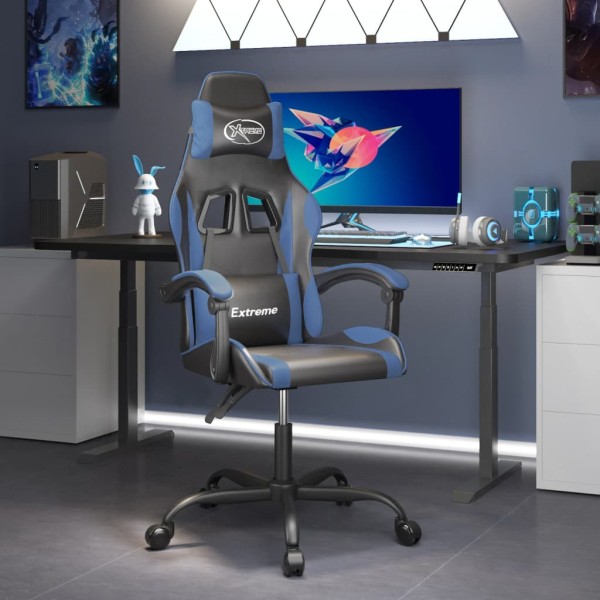 Swivel gaming chair, black and blue, artificial leather