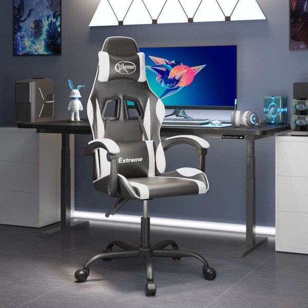 Swivel gaming chair, black and white, artificial leather
