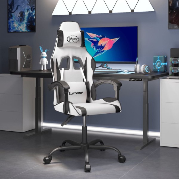 Swivel gaming chair, white and black, artificial leather