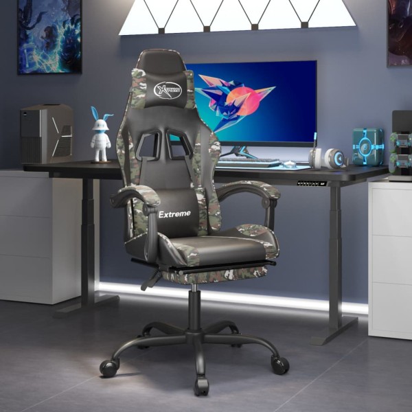 Gaming chair with footrest, black/camouflage, artificial leather