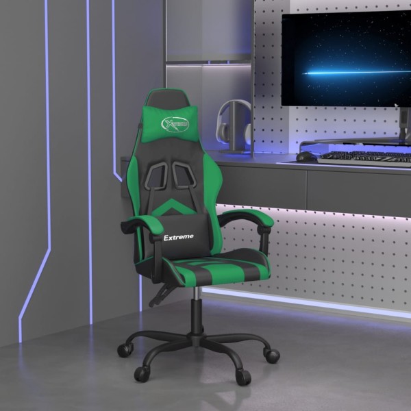 Swivel gaming chair, black and green, artificial leather