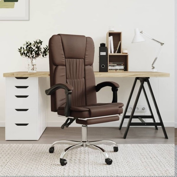 Reclining office chair, brown color, artificial leather