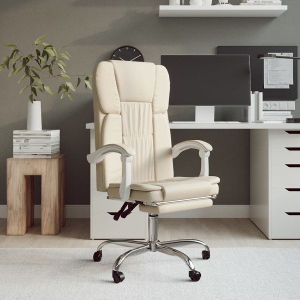 Reclining office chair, cream color, artificial leather
