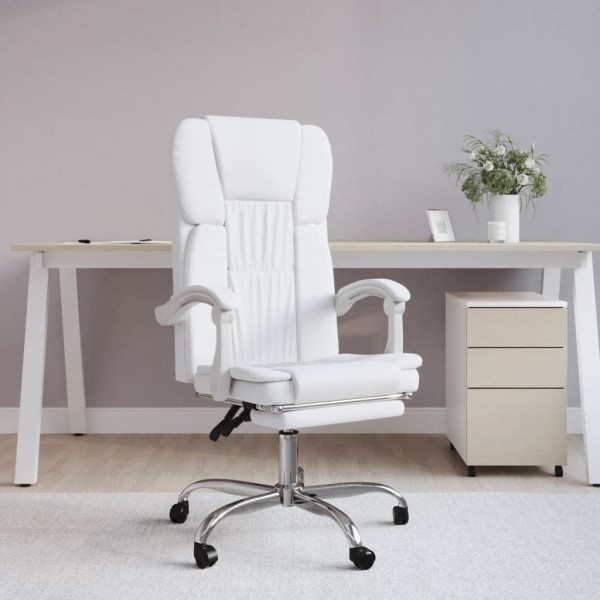 Reclining office chair, white color, artificial leather