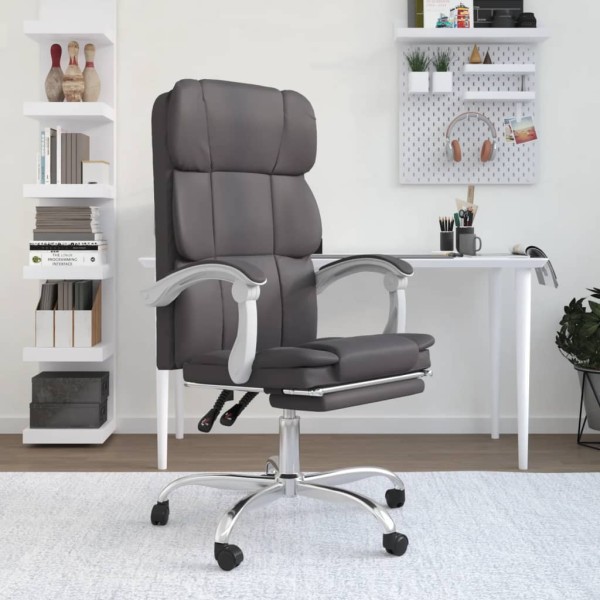 Reclining office chair, gray color, artificial leather