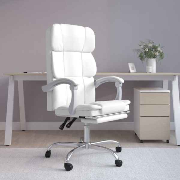 Reclining office chair, white color, artificial leather