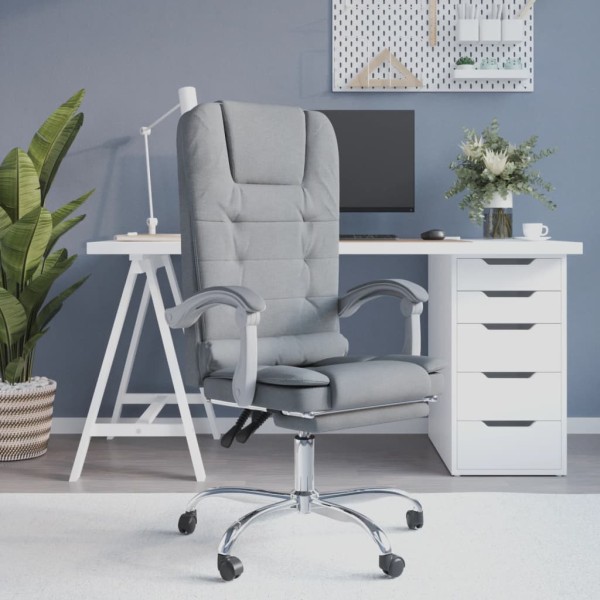 Reclining massage office chair, light gray color, fabric