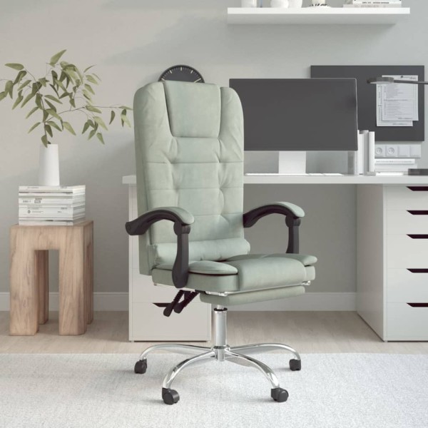 Reclining massage office chair, light gray, velvet