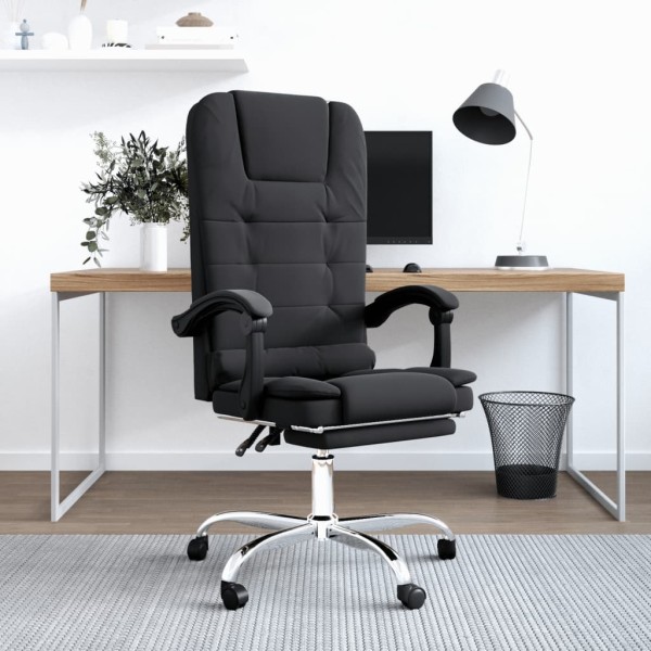 Reclining massage office chair, black color, artificial leather